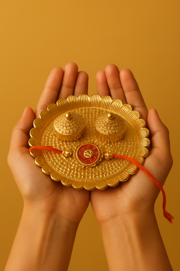 Golden Pooja Thali | Roli Chawal Platter - Image 2