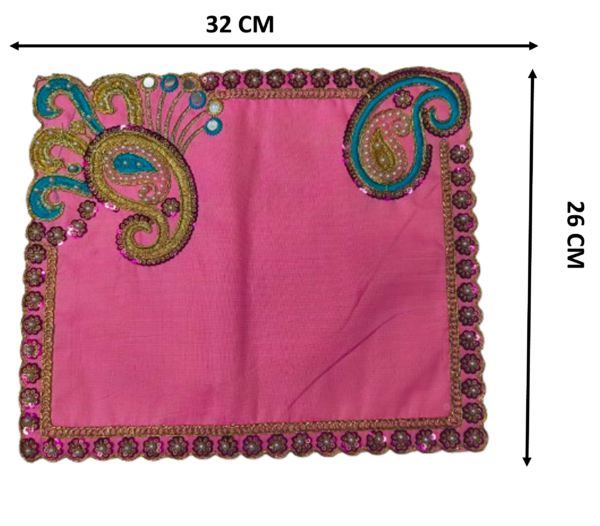 Surat Fancy Aasan | Pooja alter Cloth | size 26cm*31cm - 2 Piece Pink - Image 2