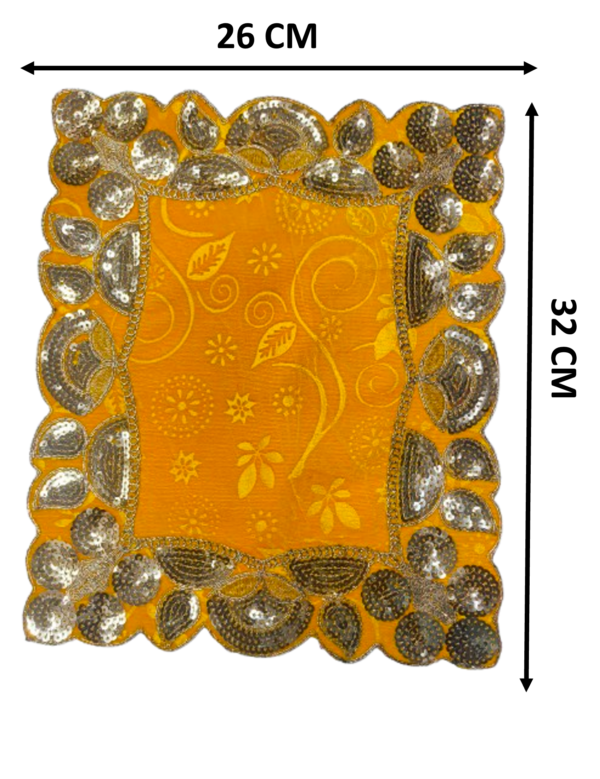 Surat Fancy Aasan | Pooja alter Cloth | size 32cm*26cm - 2 Piece Yellow-Red - Image 4