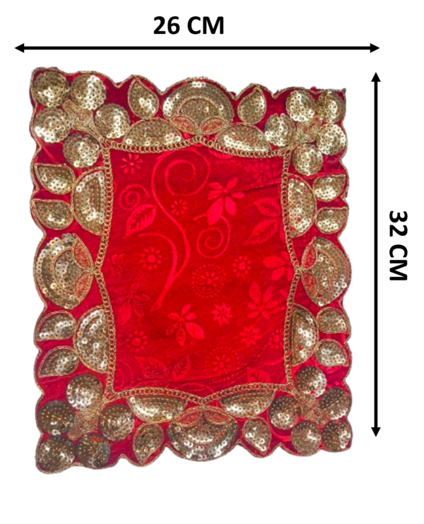 Surat Fancy Aasan | Pooja alter Cloth | size 32cm*26cm - 2 Piece Red - Image 2