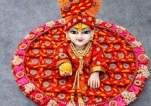 Red Orange Braided Ladoo Gopal Dress with Pearl & Stone Work