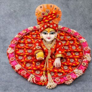 Red Orange Braided Ladoo Gopal Dress with Pearl & Stone Work