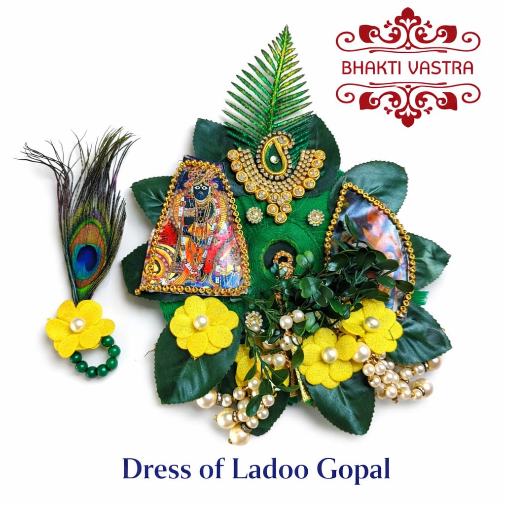 Green Floral Laddu Gopal Shringar Set with Mukut & Peacock Feather