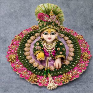 Green & Pink Floral Ladoo Gopal Dress with Net Frill and Stone Work