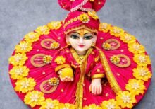 Handcrafted Red & Yellow Floral Laddu Gopal Poshak with Mukut & Mala Set
