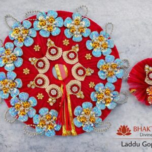 Royal Red & Blue Floral Laddu Gopal Dress Set with Pearl Jewellery