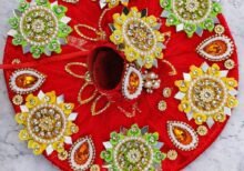 Royal Red Designer Laddu Gopal Dress with Kundan, Pearl & Stone Work