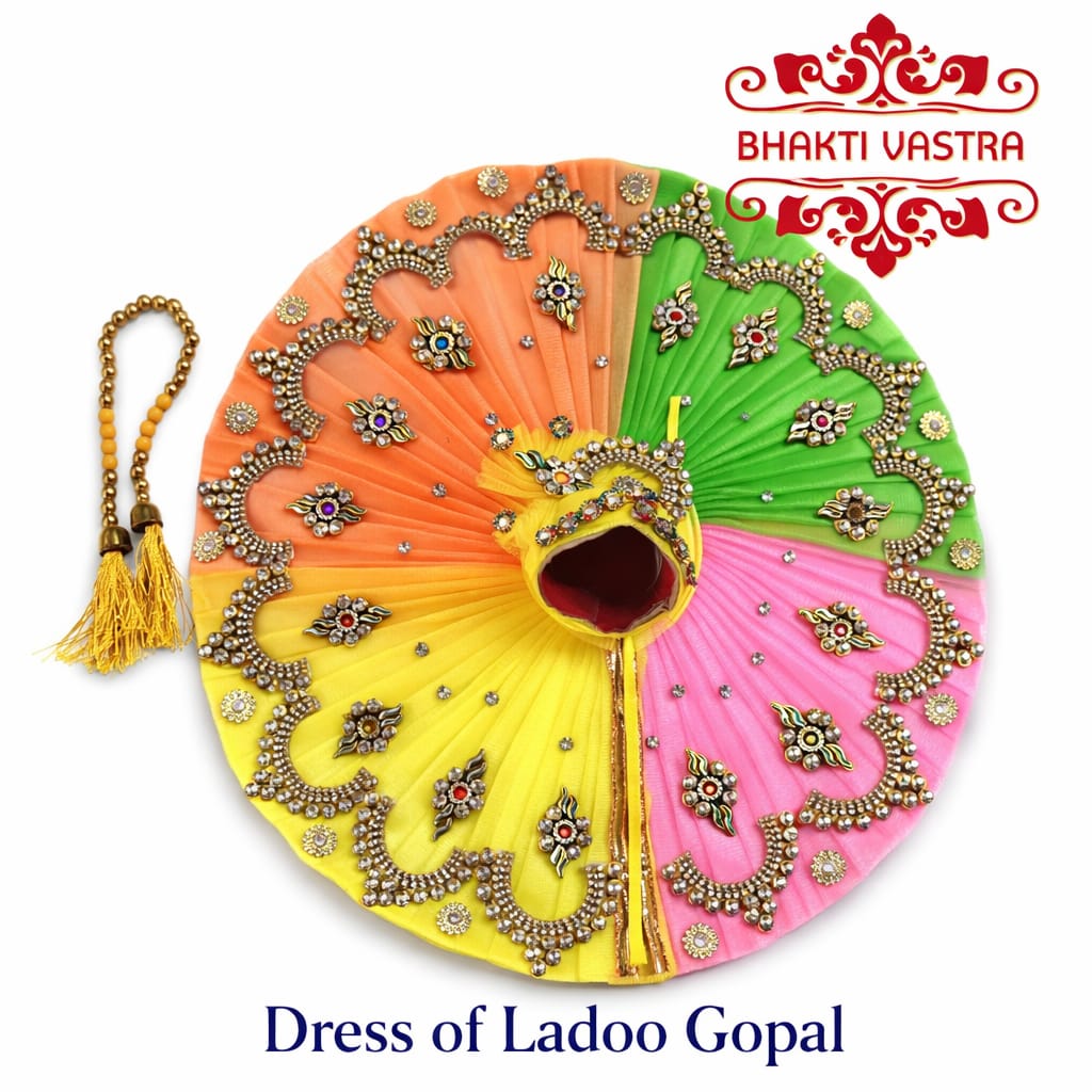 Multicolor Designer Laddu Gopal Poshak with Handwork & Tassel
