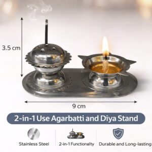 2 in 1 Agarbatti and Diya Stand Stainless Steel