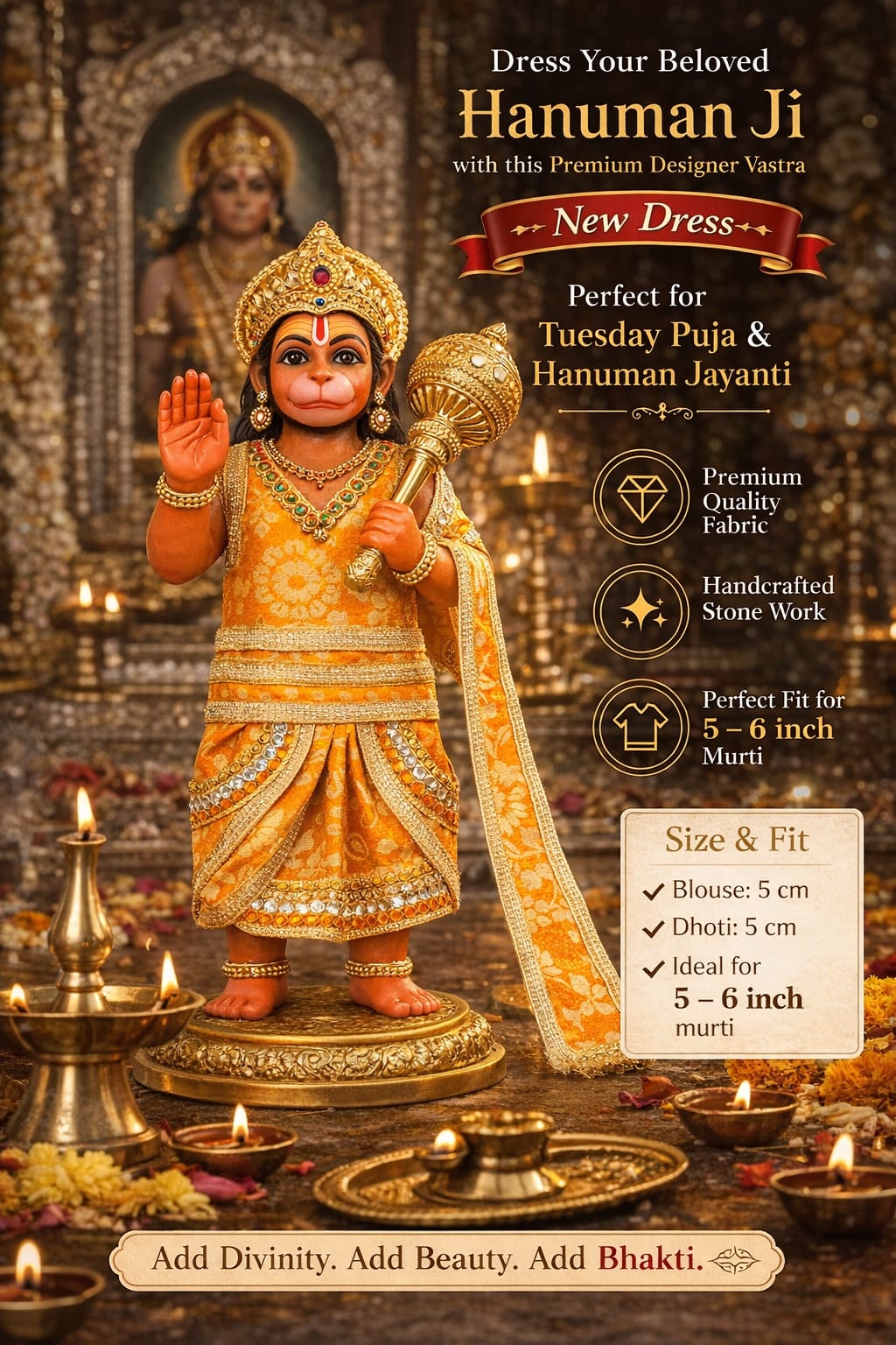 Hanuman Ji Dress for Murti – Designer Vastra Set